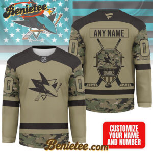 San Jose Sharks - Premium NHL Camo Army Hockey Jersey