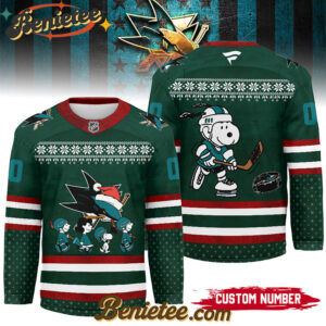 San Jose Sharks - Premium NHL Peanuts Snoopy Hockey Jersey