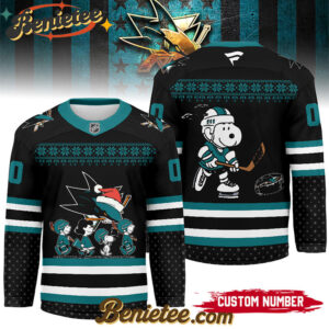 San Jose Sharks - Premium NHL Peanuts Snoopy Hockey Jersey Ver 2