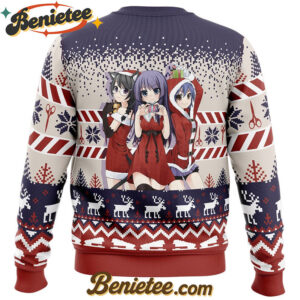 Santa Hitagi, Tsubasa, and Suruga Bakemonogatari Ugly Christmas Sweater