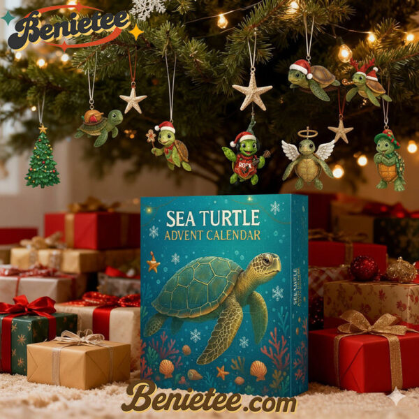 Sea Turtle Advent Calendar, Christmas Countdown Advent Calendar Gift Box with 24 Acrylic Ornaments