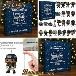 Seattle Seahawks Advent Calendar 2025 50TH ANNIVERSARY Christmas Gift, Christmas Idea, Christmas Countdown Advent Calendar Gift Box with 24 Acrylic Ornaments