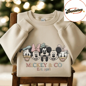 Embroidered Retro Disney Mickey & Co Sweatshirt, Vintage Mickey Mouse Embroidery Crewneck, Classic Disney Logo Shirt