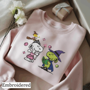 Snoopy Wicked Embroidered Sweatshirt, Wicked For Good Embroidered Sweatshirt, Pink Witch Green Witch Shirt, Changed For Good Wicked Shirt