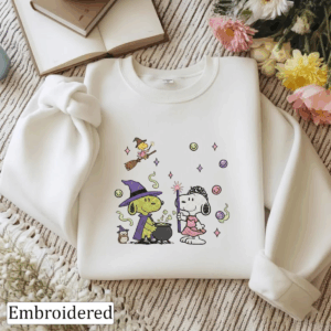 Wicked Snoopy Embroidered Sweatshirt, Wicked For Good Embroidered Sweatshirt, Pink Witch Green Witch Shirt, Changed For Good Wicked Shirt