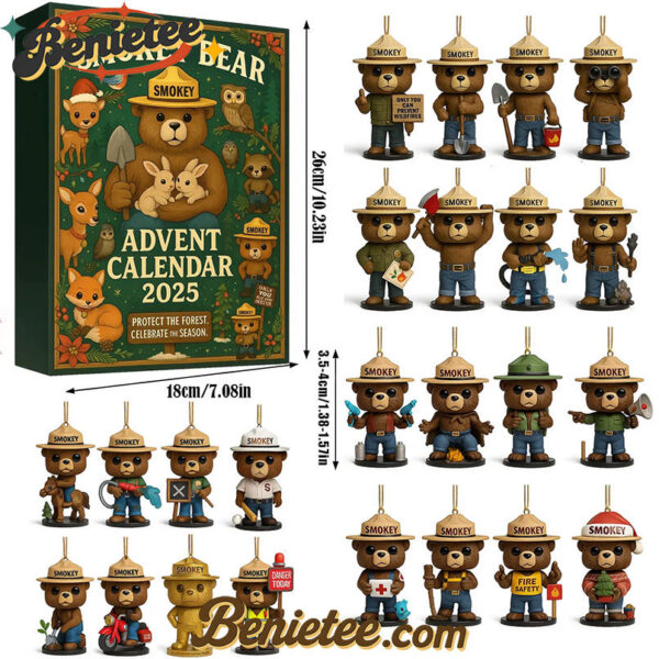 Smokey Bear Advent Calendar 2025, Christmas Countdown Advent Calendar Gift Box with 24 Acrylic Ornaments