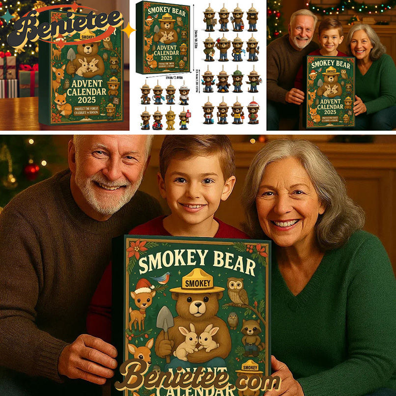 Smokey Bear Advent Calendar 2025, Christmas Countdown Advent Calendar Gift Box with 24 Acrylic Ornaments