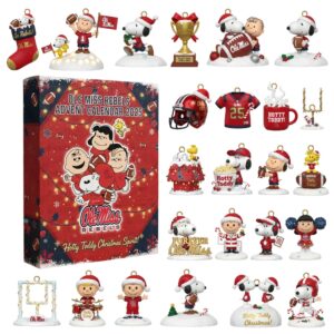 Snoopy Ole Miss Rebels Advent Calendar 2025, Christmas Countdown Advent Calendar Gift Box With 24 Acrylic Ornaments
