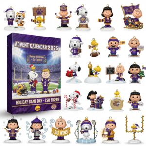 Snoopy Woodstock LSU Tigers Advent Calendar 2025, Christmas Countdown Advent Calendar Gift Box With 24 Acrylic Ornaments