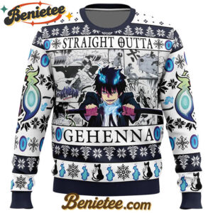 Straight Outta Gehenna Blue Exorcist Ugly Christmas Sweater