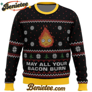Studio Ghibli May All Your Bacon Burn Calcifer Ugly Christmas Sweater