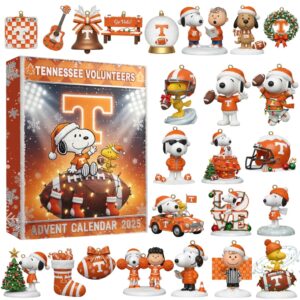 Tennessee Volunteers Snoopy Advent Calendar 2025, Christmas Countdown Advent Calendar Gift Box With 24 Acrylic Ornaments