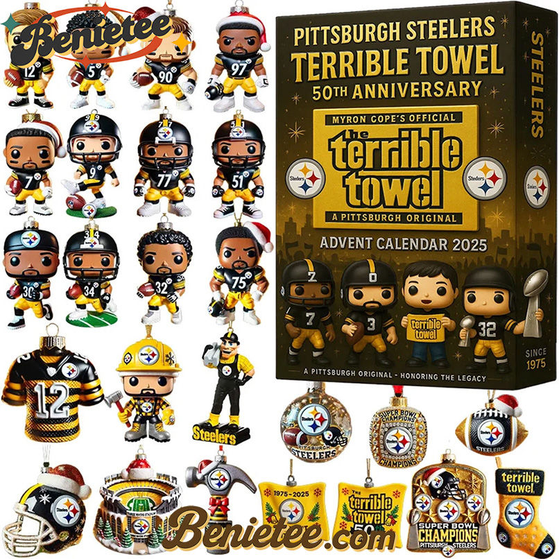 Terrible Towel Pittsburgh Steelers Advent Calendar 2025 50th Anniversary Christmas Gift, Christmas Idea, Christmas Countdown Advent Calendar Gift Box with 24 Acrylic Ornaments
