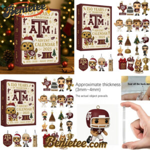 Texas A M Aggies Anniversary Advent Calendar 2025, Christmas Countdown Advent Calendar Gift Box with 24 Acrylic Ornaments