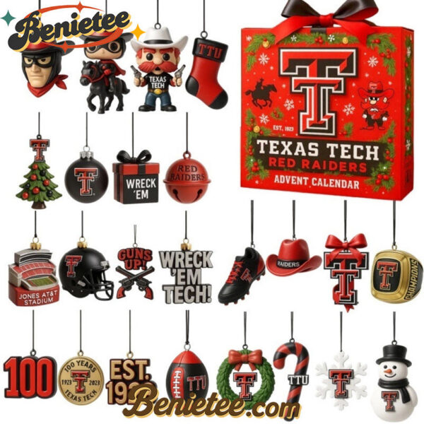 Texas Tech Red Raiders Limited Edition 2025 Advent Calendar, Christmas Countdown Advent Calendar Gift Box with 24 Acrylic Ornaments