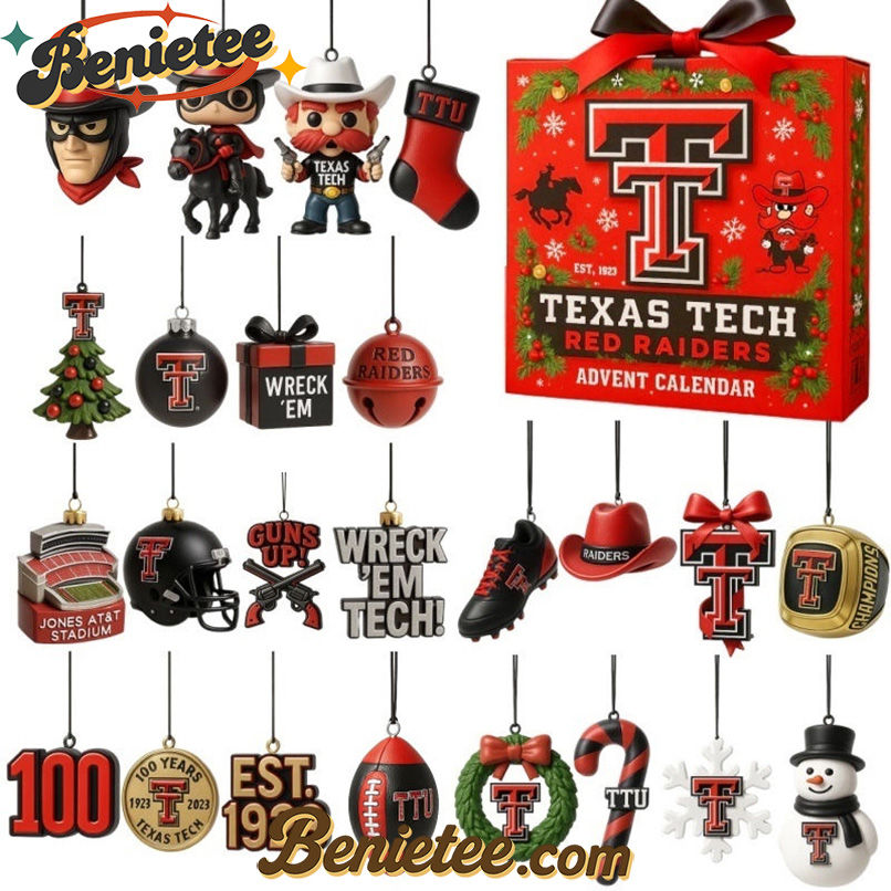 Texas Tech Red Raiders Limited Edition 2025 Advent Calendar, Christmas Countdown Advent Calendar Gift Box with 24 Acrylic Ornaments