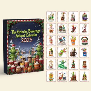 The Grinchs Beverage Advent Calendar 2025, Christmas Countdown Advent Calendar Gift Box With 24 Acrylic Ornaments