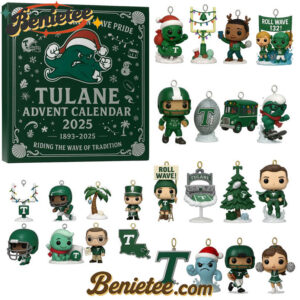 Tulane Green Wave 132nd Anniversary Advent Calendar, Christmas Countdown Advent Calendar Gift Box with 24 Acrylic Ornaments
