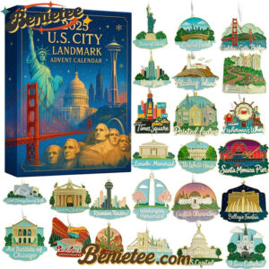 U.S. City Landmark Advent Calendar 2025, Christmas Countdown Advent Calendar Gift Box with 24 Acrylic Ornaments