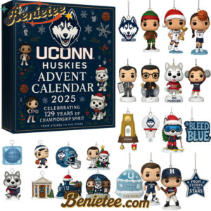UConn Huskies 129th Anniversary Advent Calendar, Christmas Countdown Advent Calendar Gift Box with 24 Acrylic Ornaments