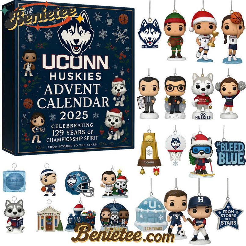 UConn Huskies Anniversary Advent Calendar, Christmas Countdown Advent Calendar Gift Box with 24 Acrylic Ornaments