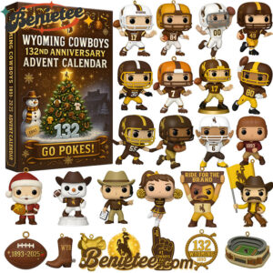 Wyoming Cowboys 132nd Anniversary Advent Calendar 2025, Christmas Countdown Advent Calendar Gift Box with 24 Acrylic Ornaments