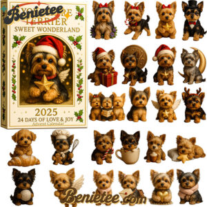 Yorkshire Terrier Sweet Wonderland 2025 Advent Calendar, Christmas Countdown Advent Calendar Gift Box with 24 Acrylic Ornaments