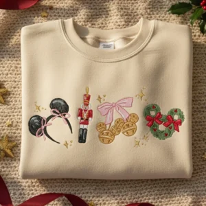 Embroidered Disney Coquette Bow Christmas Sweatshirt, Disney Magic Castle Christmas Sweater, Family Matching Disney Outfits