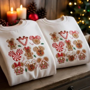 Embroidered Mickey And Minnie Gingerbread Sweatshirt, Disney Snacks Shirt, Disneyland Christmas Shirt, Matching Disney Outfit