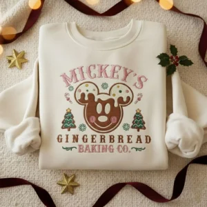 Embroidered Mickey Minnie GingerBread Christmas Sweatshirt, Disney Couple Holiday Sweater, Family Matching Disney Outfits