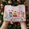 Disney Winnie The Pooh Christmas Embroidered Sweatshirt, Cute Holiday Crewneck with Piglet, Tigger, Eeyore & Rabbit, Festive Xmas Gift