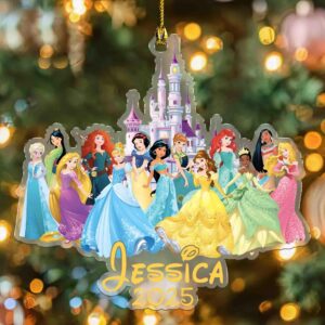 Personalized Disney Princess Christmas Ornament, Custom Name Princess Group Acrylic Ornament, Disney Ornament, Princess Birthday Girl Gift