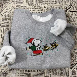 Embroidered Snoopy Christmas Sweatshirt, Cartoon Dog
