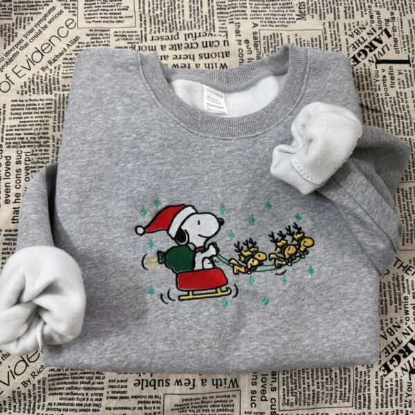 Embroidered Snoopy Christmas Sweatshirt, Cartoon Dog