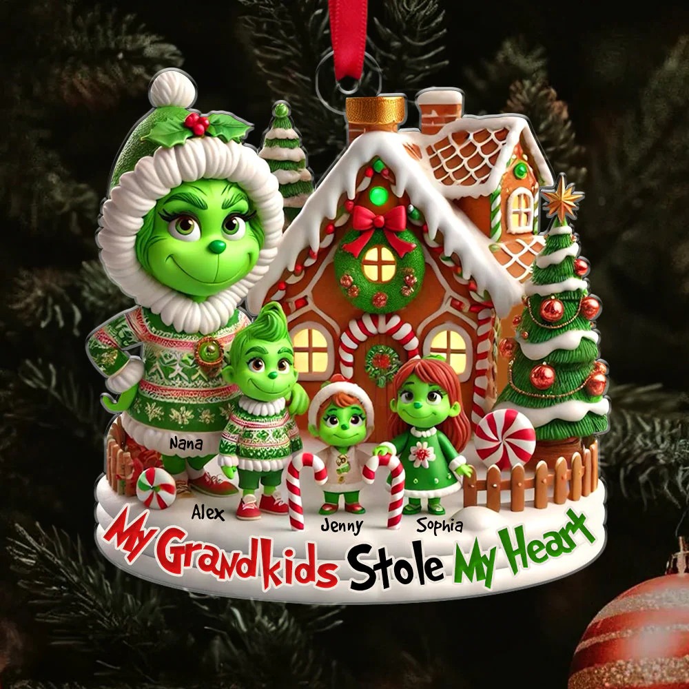 Personalized Grinch Monster Family Ornament, Funny Acrylic Holiday Decor, Custom Name Family Gift