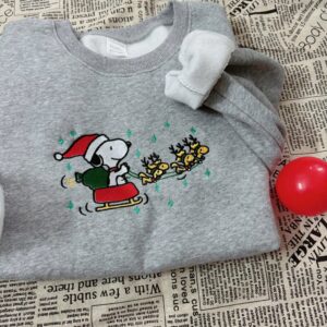 Embroidered Snoopy Christmas Sweatshirt, Cartoon Dog