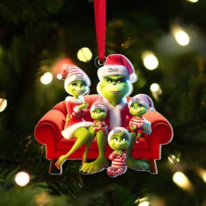 Custom Grinch Family Ornament 2025, Funny Christmas Ornament, Personalized Family Christmas Ornament, Grinchmas Family Xmas Tree Decor