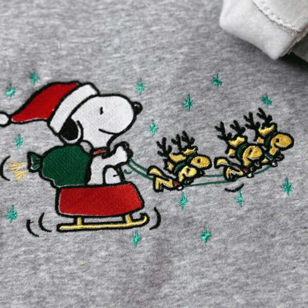 Embroidered Snoopy Christmas Sweatshirt, Cartoon Dog
