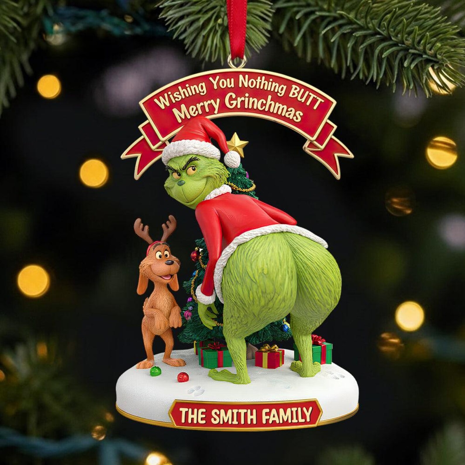 The Grinch Ornament, Merry Grinchmas Ornament, Green Monster Couple Christmas Ornament, Grinch Football Ornament, Funny Sports Acrylic Ornament