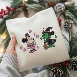 Mouse Witch Embroidered Sweatshirt, For Good Embroidered Shirt, Pink Witch Green Witch, Changed For Good Shirt, Bestie Gifts