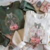 Embroidered Coquette Disney Castle Christmas Sweatshirt, Disneyland Holiday Bow Sweater, Disney Gingerbread Candy Cane Tee, Winter Park Top