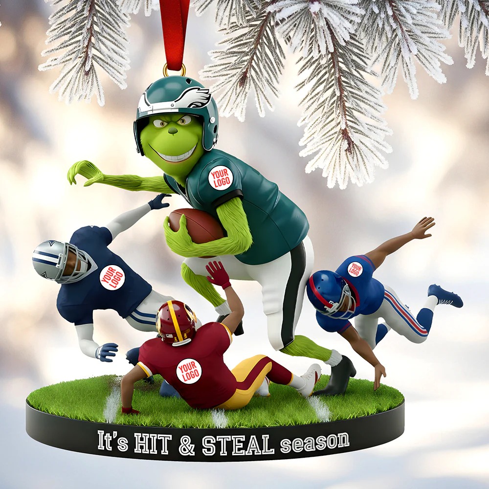 Personalized Grinch Football Ornament, Custom Team Gift