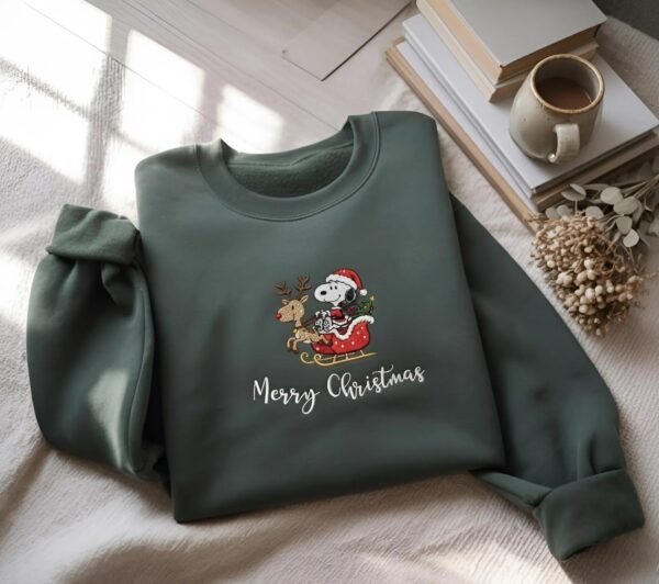 Embroidered Christmas Dog Sweatshirt, Peanuts Christmas Crewneck, Cute Dog Sweatshirt, Cartoon Dog Embroidered Shirt, Reindeer Sweatshirt