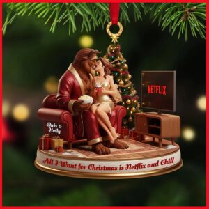Custom Belle and Beast Mischievous Christmas Ornament, Beauty and the Beast Ornament, Romantic Disney Couple Holiday Decoration Keepsake