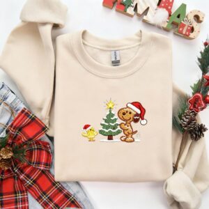Embroidered Snoopy Christmas Sweatshirt, Holiday Puppy Crewneck, Cute Festive Dog Shirt, Christmas Embroidery Sweater