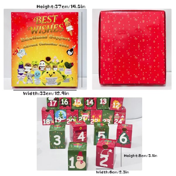 24 Days Countdown Christmas Box: 24Pcs Crochet Positive Vegetables/Fruits/Animal,Emotional Support Advent Calendar 2025,Funny Christmas Gift