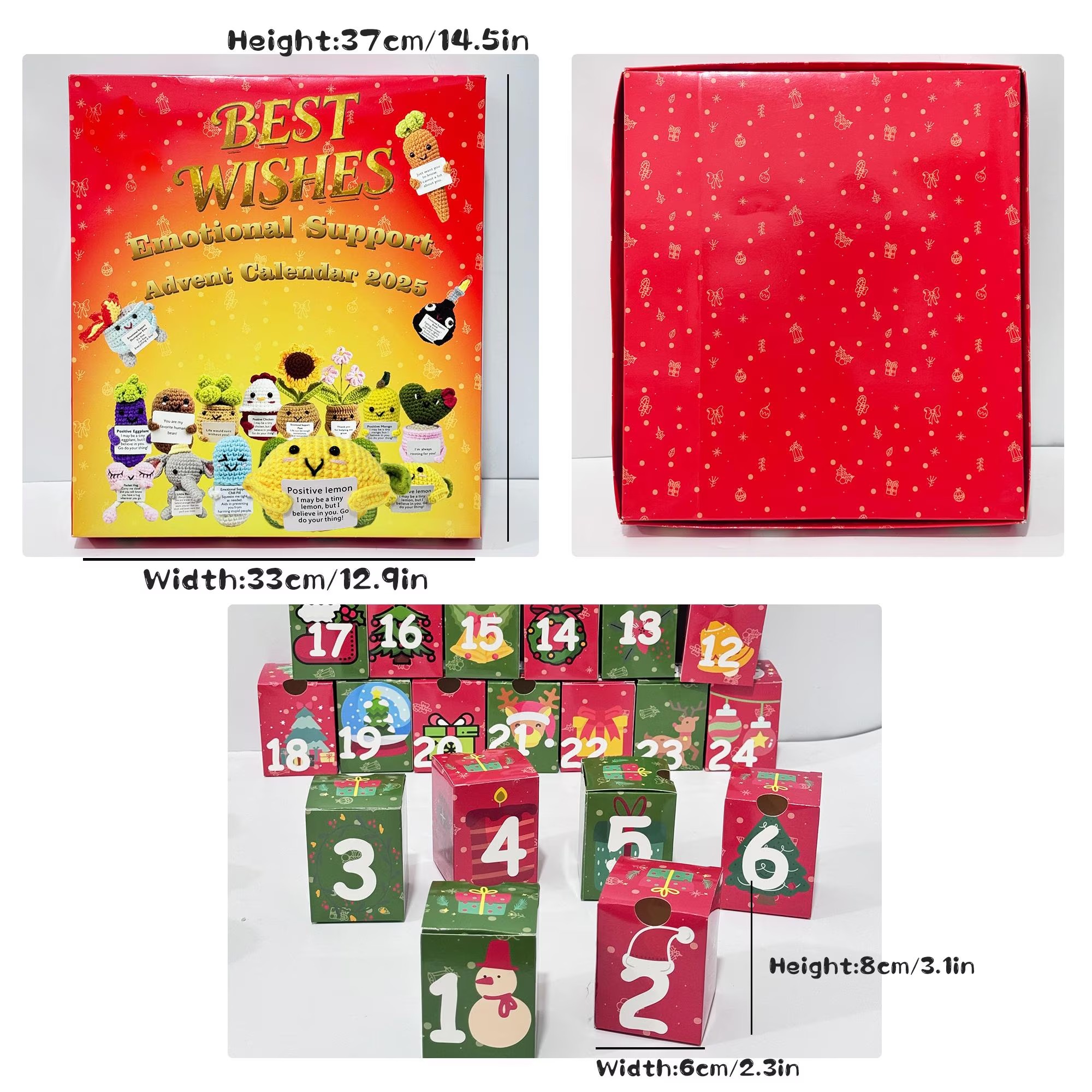 24 Days Countdown Christmas Box: 24Pcs Crochet Positive Vegetables/Fruits/Animal,Emotional Support Advent Calendar 2025,Funny Christmas Gift