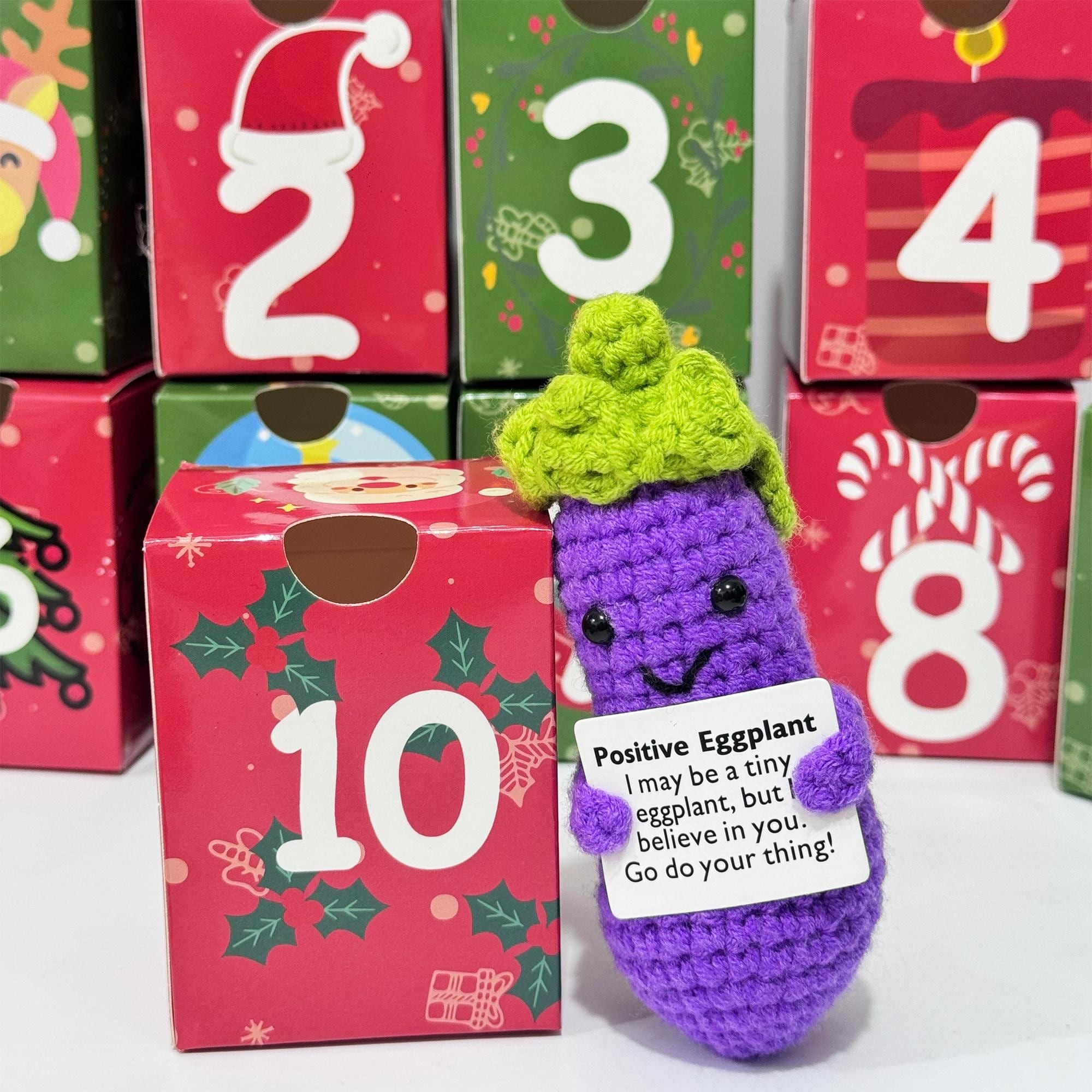 24 Days Countdown Christmas Box: 24Pcs Crochet Positive Vegetables/Fruits/Animal,Emotional Support Advent Calendar 2025,Funny Christmas Gift