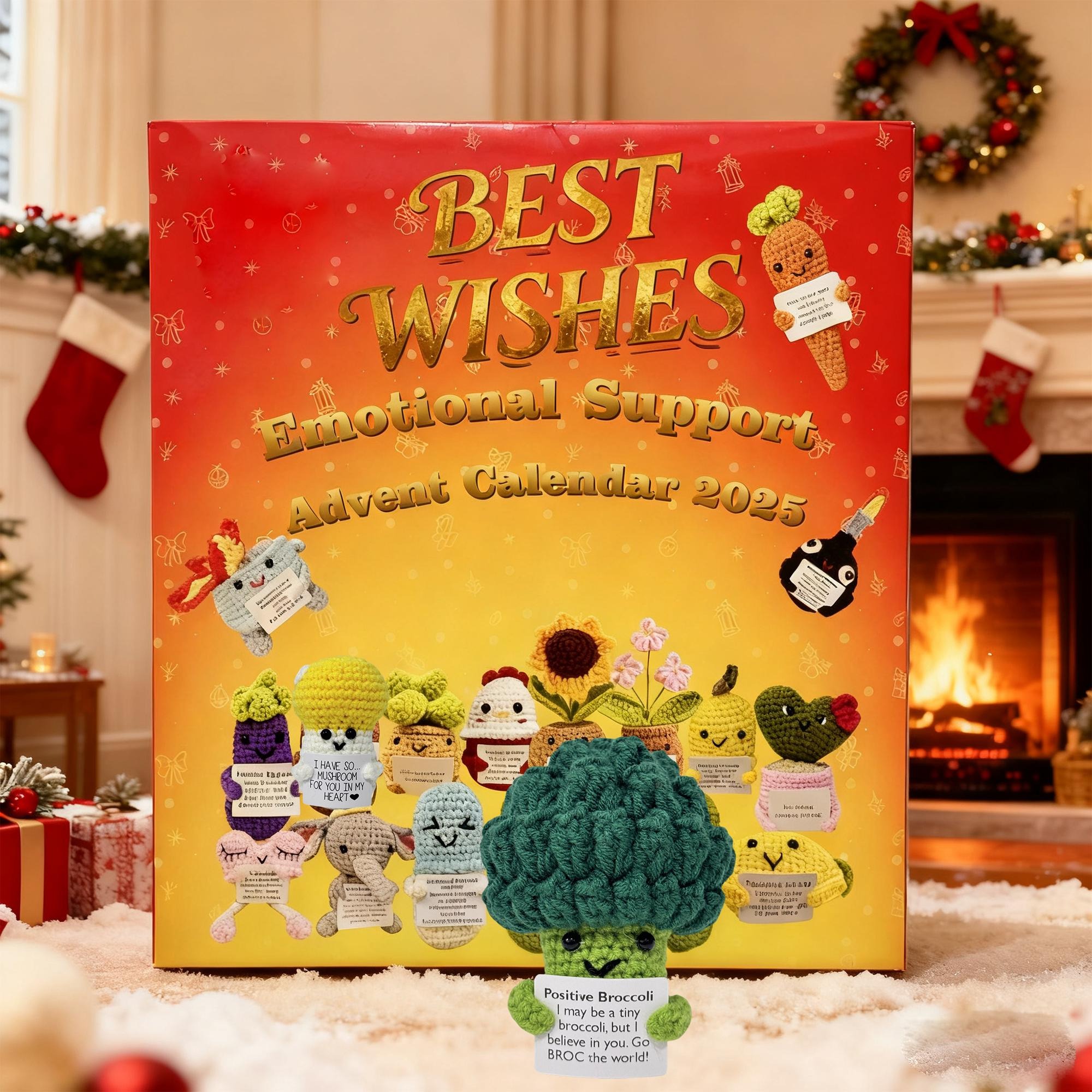 24 Days Countdown Christmas Box: 24Pcs Crochet Positive Vegetables/Fruits/Animal,Emotional Support Advent Calendar 2025,Funny Christmas Gift