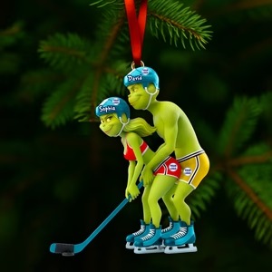 Funny Grinch Christmas Ornament, Personalized Couple Acrylic Ornament, Cute Green Monster Xmas Decoration, Holiday Tree Gift for Him Her